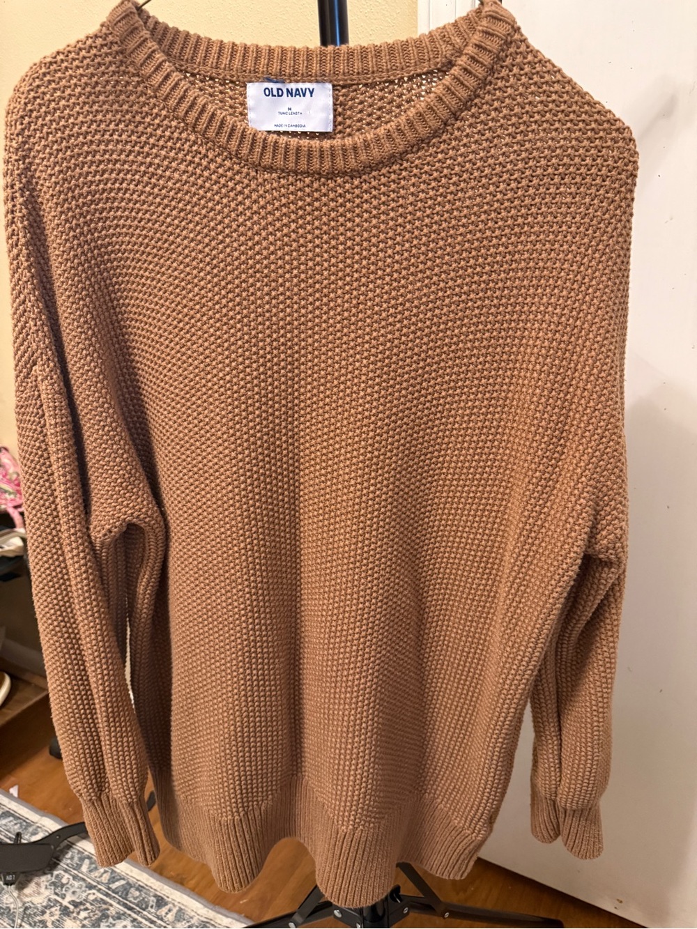 Old Navy Women's Camel/Tan Crewneck Waffle Knit Sweater